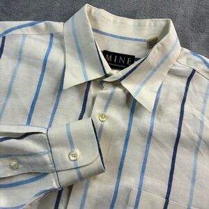 MINE Men's Striped Linen Long Sleeve Button Down Shirt Size Large Resort Preppy